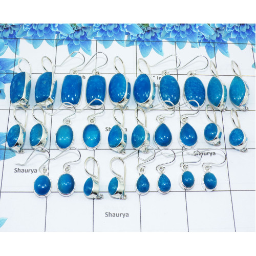 Natural Blue Smithsonite Cab O - WSL993 100 Grams Lots Blue Smithsonite Cab Mix Shape Gemstone 925 Sterling Silver Plain Earring