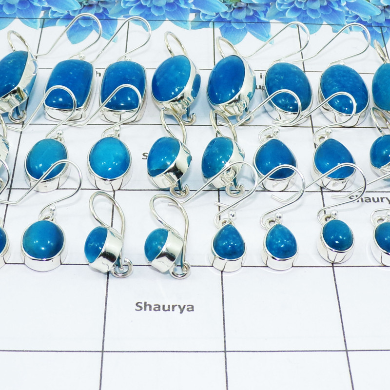 Natural Blue Smithsonite Cab O - WSL993 100 Grams Lots Blue Smithsonite Cab Mix Shape Gemstone 925 Sterling Silver Plain Earring