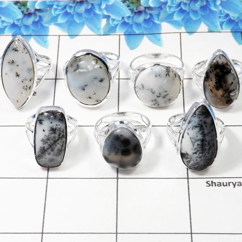 7 Pcs Dendrite Agate Cab Ring - WSLR878-AOCT25 Solid 925 Sterling Silver Cab Dendrite Agate Handmade Wholesale Ring Lot Ring S 7 Pcs Dendrite Agate Cab Ring - WSLR878-AOCT25 Solid 925 Sterling Silver Cab Dendrite Agate Handmade Wholesale Ring Lot Ring S