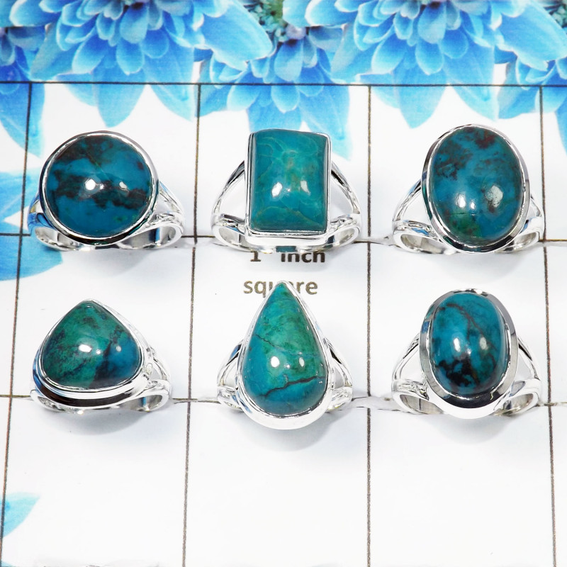 6 Pcs Chrysocolla Cab Ring - WSLR879-AOCT25 Solid 925 Sterling Silver Cab Chrysocolla Handmade Wholesale Ring Lot Ring Size:- 6 Pcs Chrysocolla Cab Ring - WSLR879-AOCT25 Solid 925 Sterling Silver Cab Chrysocolla Handmade Wholesale Ring Lot Ring Size:-