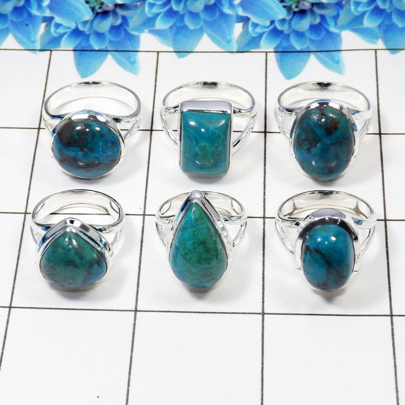 6 Pcs Chrysocolla Cab Ring - WSLR879-AOCT25 Solid 925 Sterling Silver Cab Chrysocolla Handmade Wholesale Ring Lot Ring Size:- 6 Pcs Chrysocolla Cab Ring - WSLR879-AOCT25 Solid 925 Sterling Silver Cab Chrysocolla Handmade Wholesale Ring Lot Ring Size:-