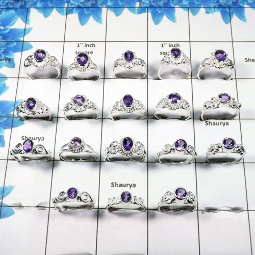 WSLR887-Cut Amethyst 925 Sterling Silver Handmade 100 Gram 30 to 33 Pcs Wholesale Ring Lot