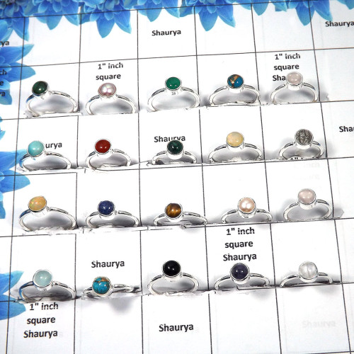 Mix Gemstone Cab O - 100 Grams Solid 925 Sterling Silver Natural Multi Color Cab Gemstone Ring Approx. 40 To 50 Pcs. WSLR956
