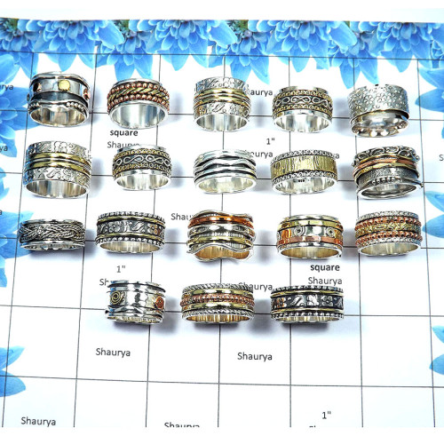 250 Grams Spinner Rings- Solid 925 Sterling Silver Meditation Rings, Fidget Rings in two tone metals. Approx. 30 To 32 Pcs. WSLR