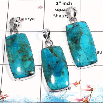 Blue Turquoise Cab - D WSP987 - Newly Arrival Plain Setting 925 Sterling Silver 3 Pcs Combo Pack Pendant Blue Turquoise Cab - D WSP987 - Newly Arrival Plain Setting 925 Sterling Silver 3 Pcs Combo Pack Pendant