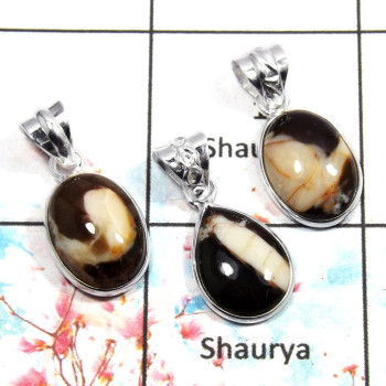 Peanut Wood - E WSP992 - Fashionable 925 Sterling Silver Bezel Set 3Pcs Combo Value Pack Pendant Lot Peanut Wood - E WSP992 - Fashionable 925 Sterling Silver Bezel Set 3Pcs Combo Value Pack Pendant Lot