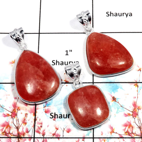 Rhodochrosite - C WSP993 - Pink Rhodochrosite Bezel Set 3Pcs Combo Value Pack 925 Silver Pendant Lot