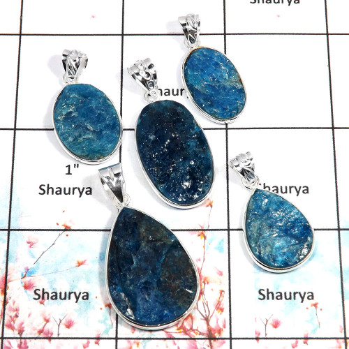 Neon Blue Apatite Rough - B WSP994 - Solid 92.5% Sterling Silver 5 Pcs. Combo Value Pack Pendant Lot Neon Blue Apatite Rough - B WSP994 - Solid 92.5% Sterling Silver 5 Pcs. Combo Value Pack Pendant Lot