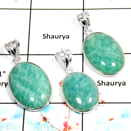 Amazonite - C WSP995 - Solid 925 Sterling Silver Bezel Set 3Pcs Combo Value Pack Pendant Lot Amazonite - C WSP995 - Solid 925 Sterling Silver Bezel Set 3Pcs Combo Value Pack Pendant Lot