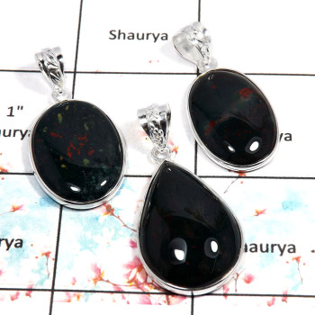 Bloodstone - E WSP995 - 925 Sterling Silver Bezel Set 3Pcs Combo Value Pack Wholesale Pendant Lot Bloodstone - E WSP995 - 925 Sterling Silver Bezel Set 3Pcs Combo Value Pack Wholesale Pendant Lot