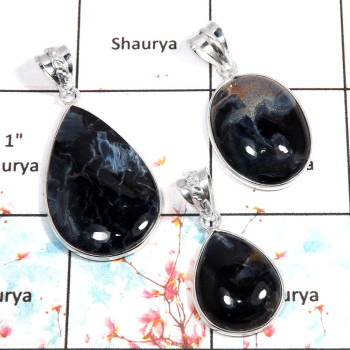 Pietersite - G WSP995 - Solid 925 Sterling Silver Bezel Set 3Pcs Combo Value Pack Pendant Lot Pietersite - G WSP995 - Solid 925 Sterling Silver Bezel Set 3Pcs Combo Value Pack Pendant Lot