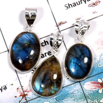 Labradorite- A WSP997 -925 Sterling Silver Bezel Set 3 Pcs Value Pack Pendant Lot Labradorite- A WSP997 -925 Sterling Silver Bezel Set 3 Pcs Value Pack Pendant Lot