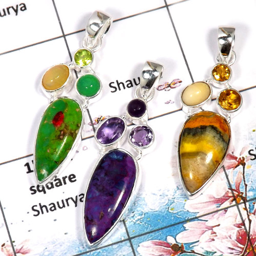 Purple Turquoise,Amethyst, Green Turquoise,Peridot, Ethiopian Opal,Bumble Bee,Citrine -B WSP998 -925 Sterling Silver Designer