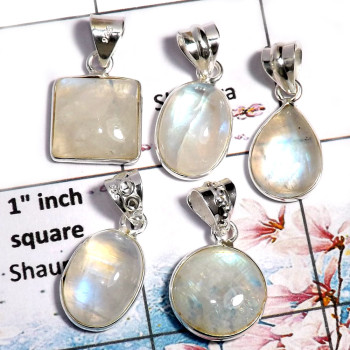 Rainbow Moonstone-C WSP999-925 Sterling Silver Rainbow Moonstone Bezel Set 5 Pcs Pendant Wholesale Lot Rainbow Moonstone-C WSP999-925 Sterling Silver Rainbow Moonstone Bezel Set 5 Pcs Pendant Wholesale Lot