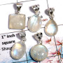 Rainbow Moonstone-C WSP999-925 Sterling Silver Rainbow Moonstone Bezel Set 5 Pcs Pendant Wholesale Lot