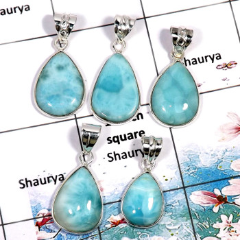 Larimar-F WSP999-925 Sterling Silver Larimar Cab 5 Pcs Wholesale Pendant Lot Larimar-F WSP999-925 Sterling Silver Larimar Cab 5 Pcs Wholesale Pendant Lot