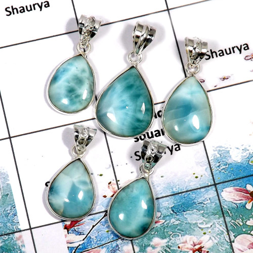Larimar-G WSP999-925 Sterling Silver Larimar Cab 5 Pcs Wholesale Pendant Lot Larimar-G WSP999-925 Sterling Silver Larimar Cab 5 Pcs Wholesale Pendant Lot