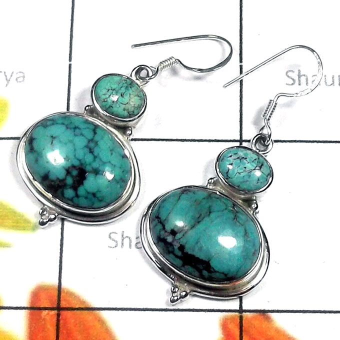 Tibitan Turquoise C - SDE934-Tibitan Turquoise & 925 Sterling silver Earrings Tibitan Turquoise C - SDE934-Tibitan Turquoise & 925 Sterling silver Earrings
