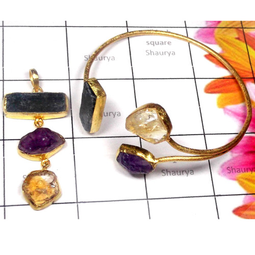 Rough Stones D - RGP991-Gold plated silver Rough gems Jewelry Set Rough Stones D - RGP991-Gold plated silver Rough gems Jewelry Set