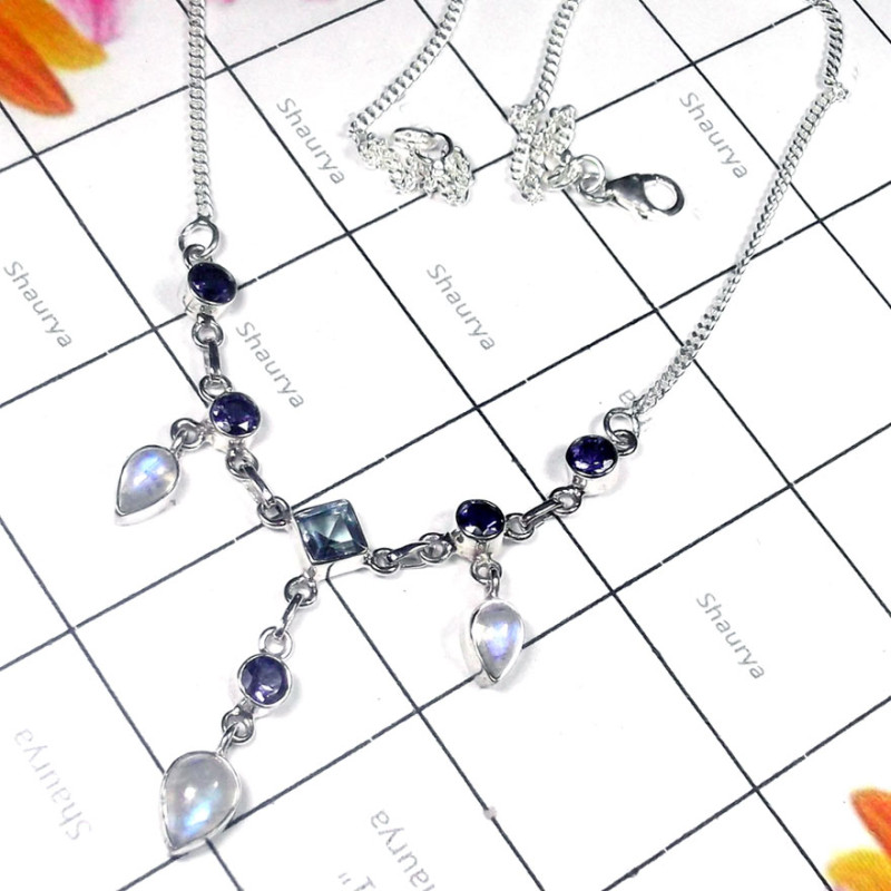 Multi cut stons A - SDN986-Faceted Amethyst gems silver Necklace Multi cut stons A - SDN986-Faceted Amethyst gems silver Necklace