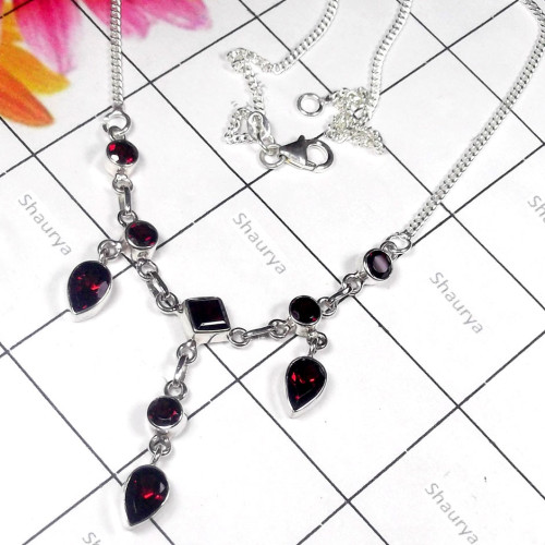 Garnet cut B - SDN986-Faceted Amethyst gems silver Necklace Garnet cut B - SDN986-Faceted Amethyst gems silver Necklace