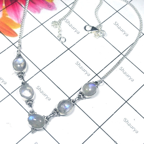 Rainbow Cab C - SDN984-Multi faceted gemstone slver Necklace