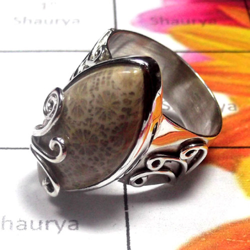 Fossil Coral Cab I - SDR977-Sterling Silver Semiprecious Gemstone Stylish Rings Fossil Coral Cab I - SDR977-Sterling Silver Semiprecious Gemstone Stylish Rings
