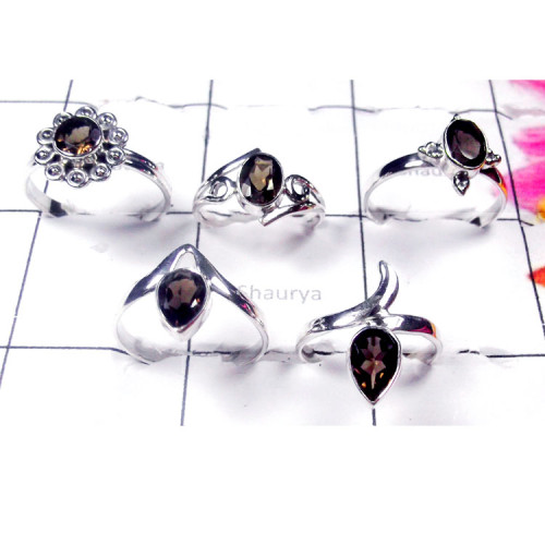 5 Pcs. Smoky A - SVP977-Semiprecious Cut Gemstone 925 Handmade Rings