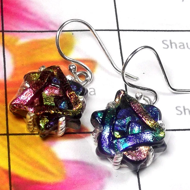 Dichroic glass D - DGL993-Dichroic glass silver gems Earrings Dichroic glass D - DGL993-Dichroic glass silver gems Earrings