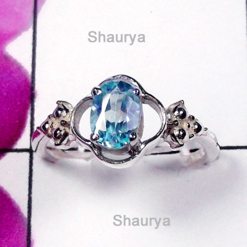 Blue Topaz A - SCR971-Direct Factory 925 Small Size Exclusive Casting Ring