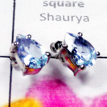 Blue Topaz Cut C - SSE991-Small Size 925 Sterling Silver Stud Earring