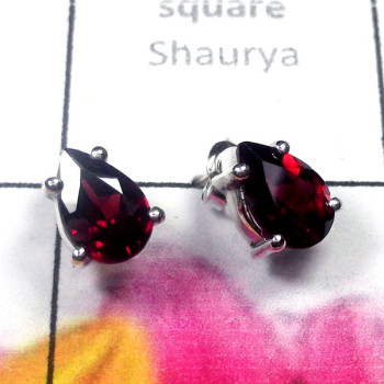 Garnet Cut O - SSE991-Small Size 925 Sterling Silver Stud Earring
