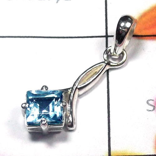 Blue topaz O - CSP994-Sterling Silver Semiprecious Gemstone Casting Pendant
