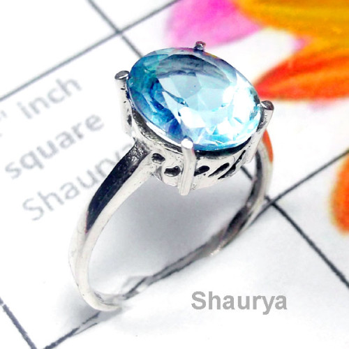 Blue Topaz O - SCR969-Sterling Silver Semiprecious Gemstone Exclusive Casting R