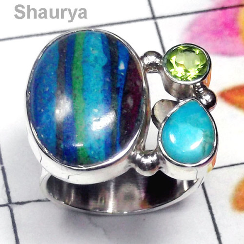 Rainbow Calsilica F - CLR990-Exclusive Silver 925 Manufacturer Cluster Ring