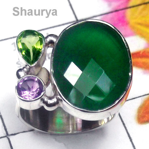 Green Onyx H - CLR990-Exclusive Silver 925 Manufacturer Cluster Ring