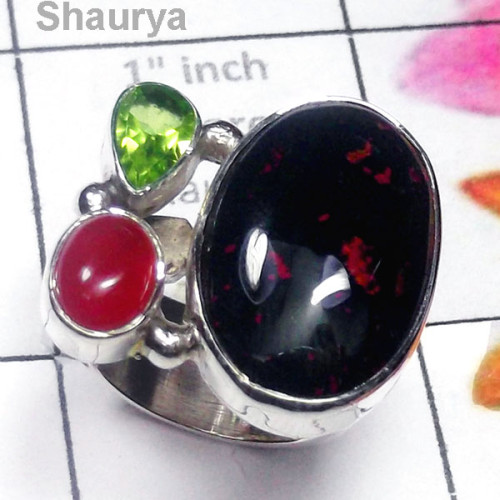 Blood Agate L - CLR990-Exclusive Silver 925 Manufacturer Cluster Ring