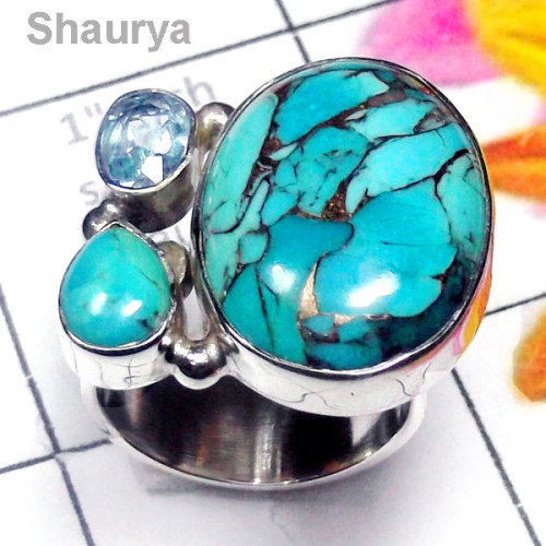 Blue Copper Turquoise O - CLR990-Exclusive Silver 925 Manufacturer Cluster Ring Blue Copper Turquoise O - CLR990-Exclusive Silver 925 Manufacturer Cluster Ring