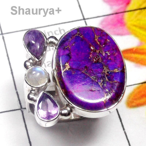 Purple Copper Turquoise O - CLR989-Sterling Silver Direct Factory Handmade Cluster Ring Purple Copper Turquoise O - CLR989-Sterling Silver Direct Factory Handmade Cluster Ring