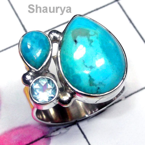 Blue Turquoise D - CLR987-Semiprecious Three Gemstone Wholesale Cluster Ring Blue Turquoise D - CLR987-Semiprecious Three Gemstone Wholesale Cluster Ring