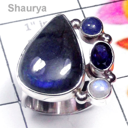 Labradorite I - CLR987-Semiprecious Three Gemstone Wholesale Cluster Ring Labradorite I - CLR987-Semiprecious Three Gemstone Wholesale Cluster Ring