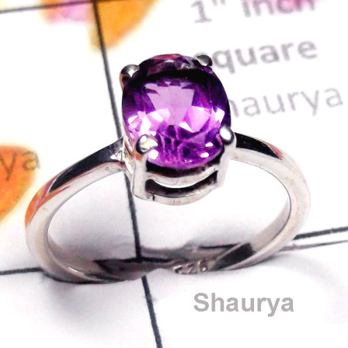 Amethyst B - SCR960-Cut Amethyst Gemstone Sterling Silver Casting Ring