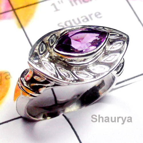 Amethyst C - SCR960-Cut Amethyst Gemstone Sterling Silver Casting Ring