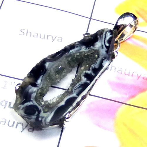 Kavity slice B - KSD996-Kavity Slice gemstone silver Pendant