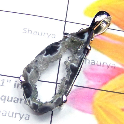 Kavity slice D - KSD996-Kavity Slice gemstone silver Pendant