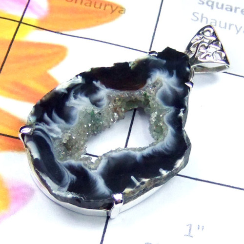 Kavity slice A - KSD997-Sterling sivler kavity slice gems Pendant