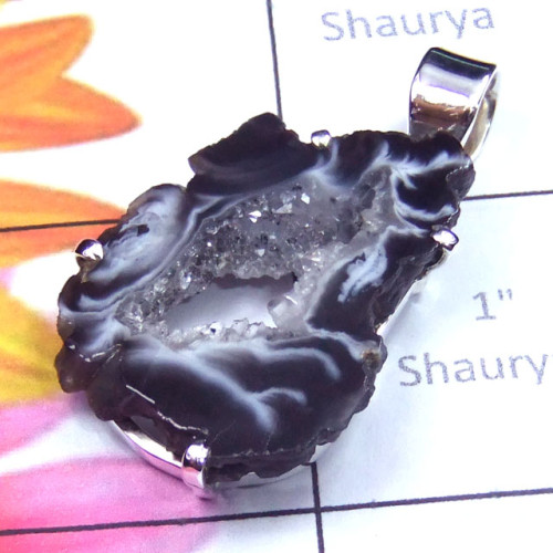 Kavity slice B - KSD997-Sterling sivler kavity slice gems Pendant