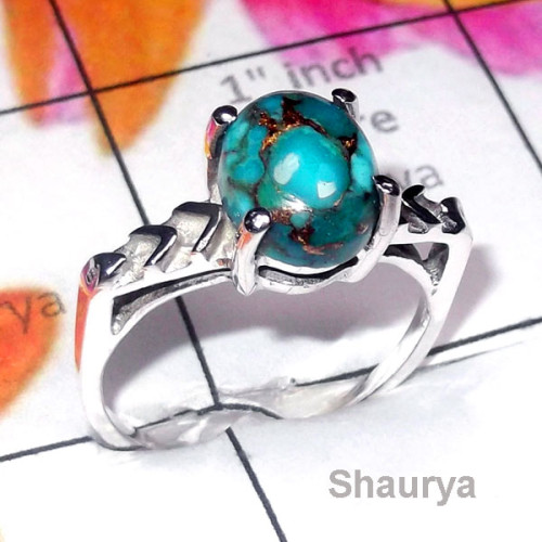 Blue Copper Turquoise D - SCR952-Exclusive Silver Direct Factory Manufacturer Casting Ring