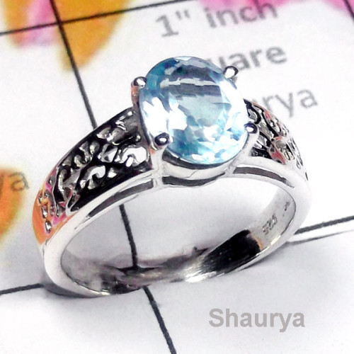 Blue Topaz B - SCR951-925 Sterling Silver Semiprecious Gemstone Casting Ring