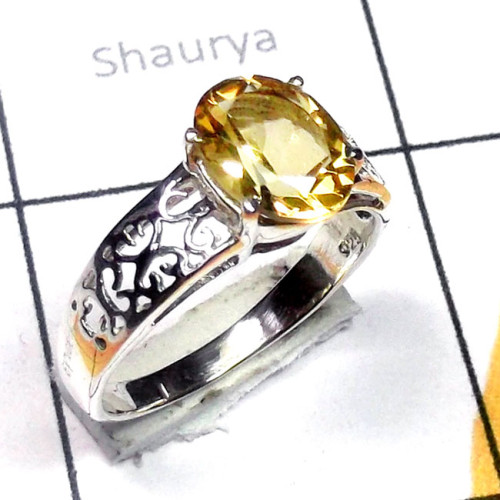 Citrine cut D - SCR951-925 Sterling Silver Semiprecious Gemstone Casting Ring